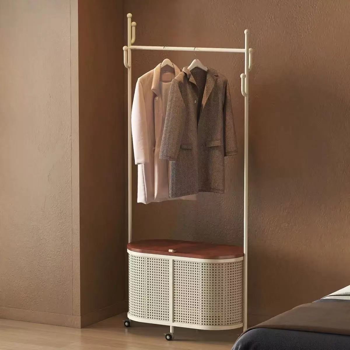 Willow Rattan Laundry Rack with Storage