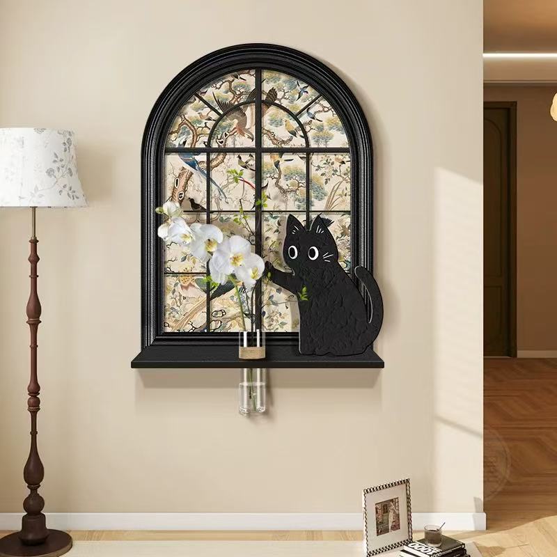 Curious Cat Window Frame Wall Decor