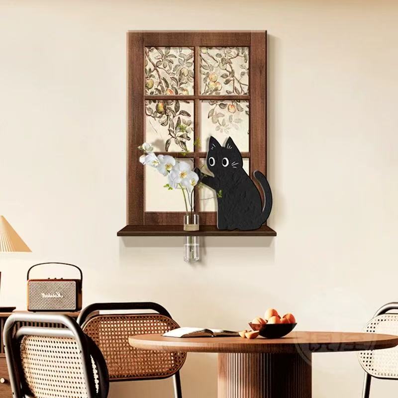 Curious Cat Window Frame Wall Decor