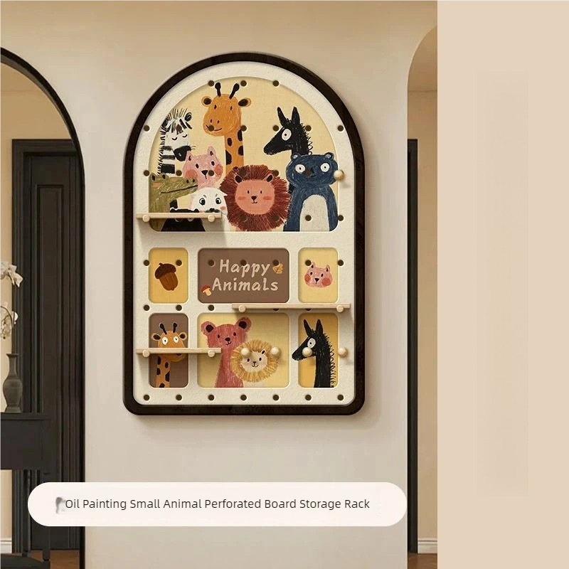 Happy Animals Wall Pegboard Shelf – Kids’ Decorative Storage Panel