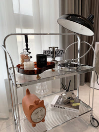 Old School Glass Trolley Folding Side Table Cart