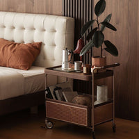 Solid Wood Mobile Storage Rattan Storage Cart