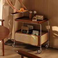 Solid Wood Mobile Storage Rattan Storage Cart
