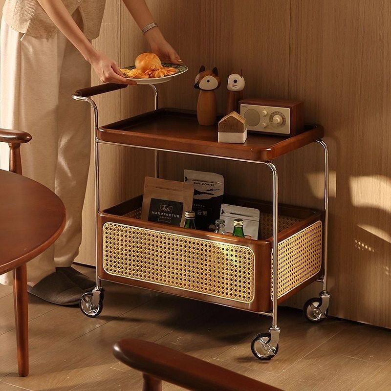 Solid Wood Mobile Storage Rattan Storage Cart