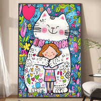 Cat and Girl Decorative Painting