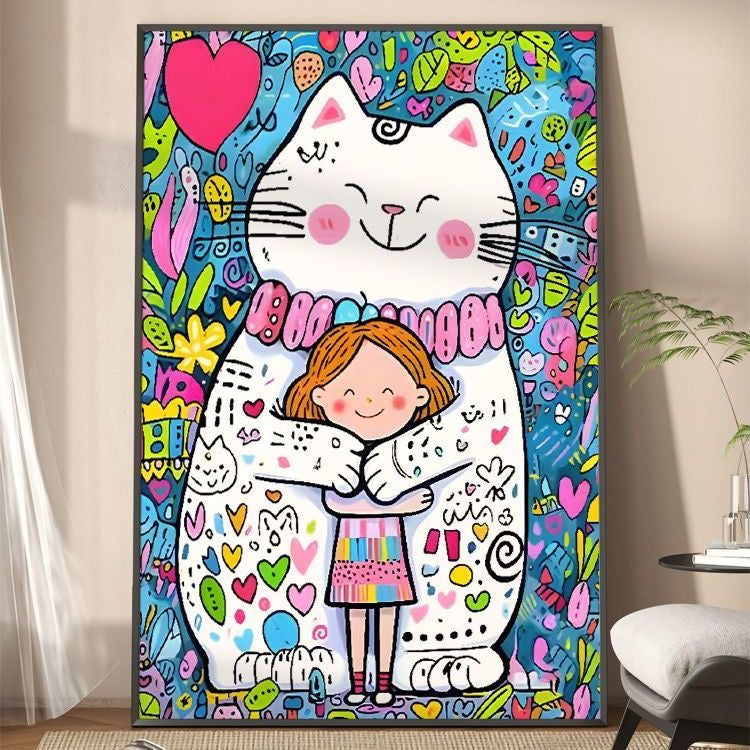 Cat and Girl Decorative Painting