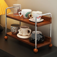 Double Layer Solid Wood Storage Rack