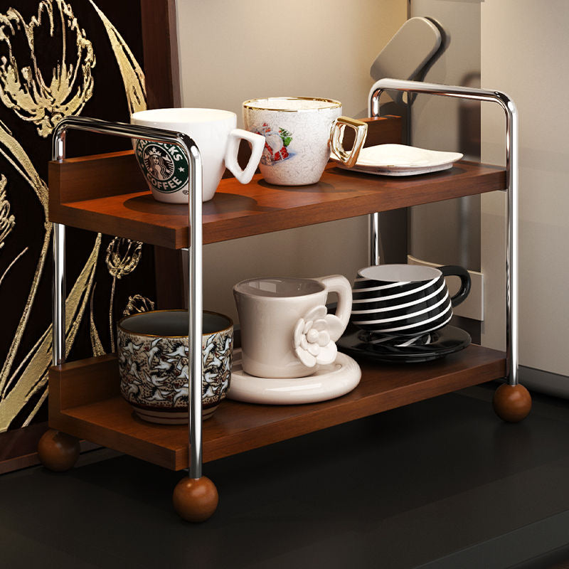 Double Layer Solid Wood Storage Rack