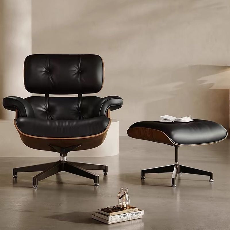 Eames Leather Recliner + Footrest Combination