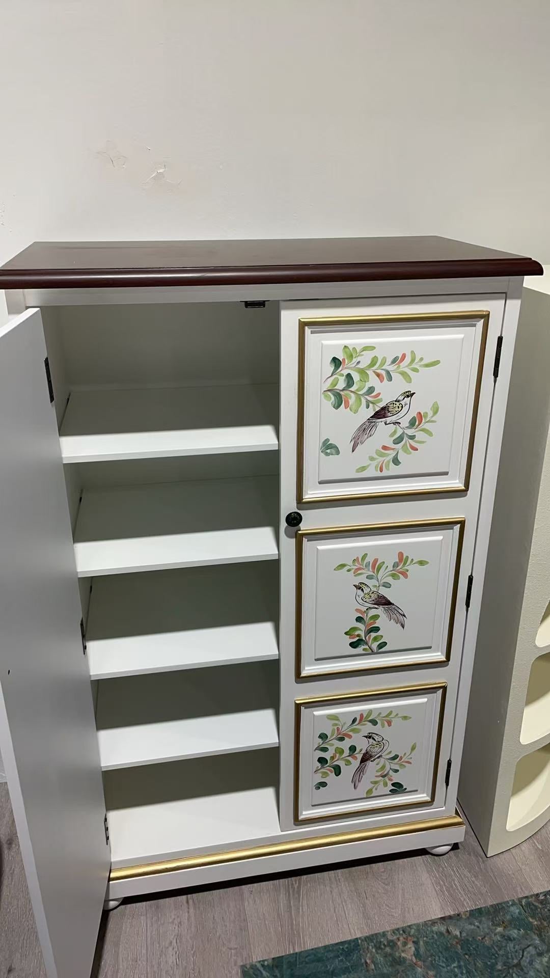 Vintage Meadow Hand-Painted Shoe Cabinet