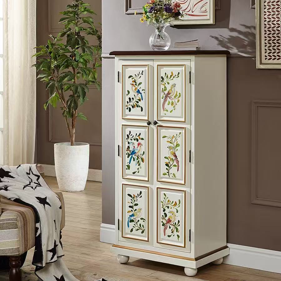 Vintage Meadow Hand-Painted Shoe Cabinet