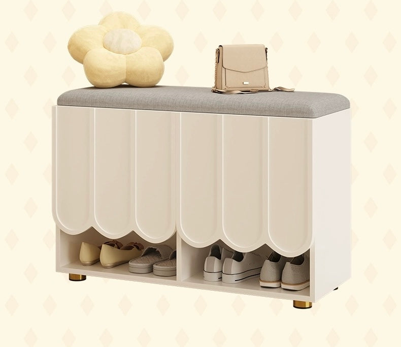 Creamy Shoe Cabinet with Stool