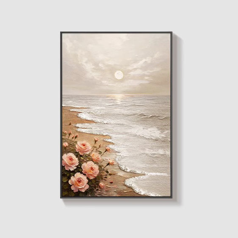 Blush Coastline Canvas – Nordic Floral Sunset Wall Art