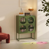 LoopView Steel Display Cabinet – Modern Green Sideboard with Circular Glass Doors