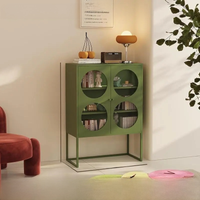 LoopView Steel Display Cabinet – Modern Green Sideboard with Circular Glass Doors