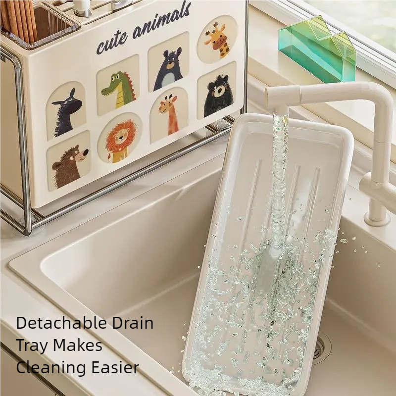 Cute Animals All-in-One Knife & Utensil Rack – Wall-Mountable Draining Organizer