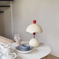 Cherry Dome Retro Table Lamp – Cream & Red Accent Light