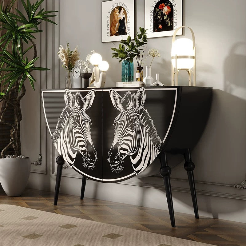 Zebra Art Deco Half-Moon Cabinet