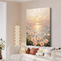 Blush Coastline Canvas – Nordic Floral Sunset Wall Art