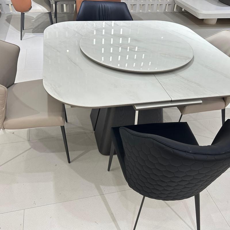 Marble Luxe Square Dining Table with Lazy Susan#H25123