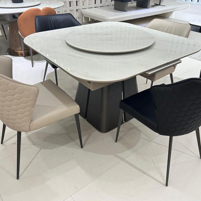 Marble Luxe Square Dining Table with Lazy Susan#H25123
