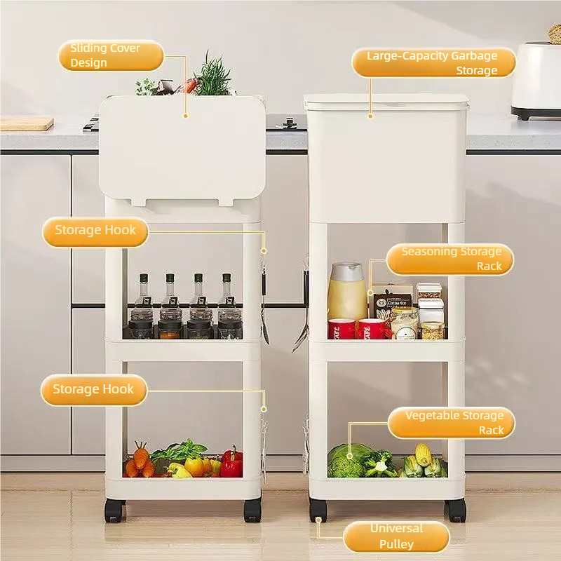 SlimFit Kitchen Storage Cart with Trash Bin