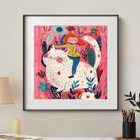 Whimsical Cat & Girl Wall Art