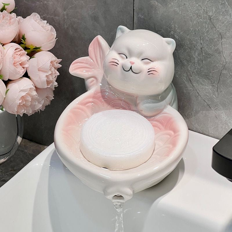 Lucky Cat Ceramic Soap Dish