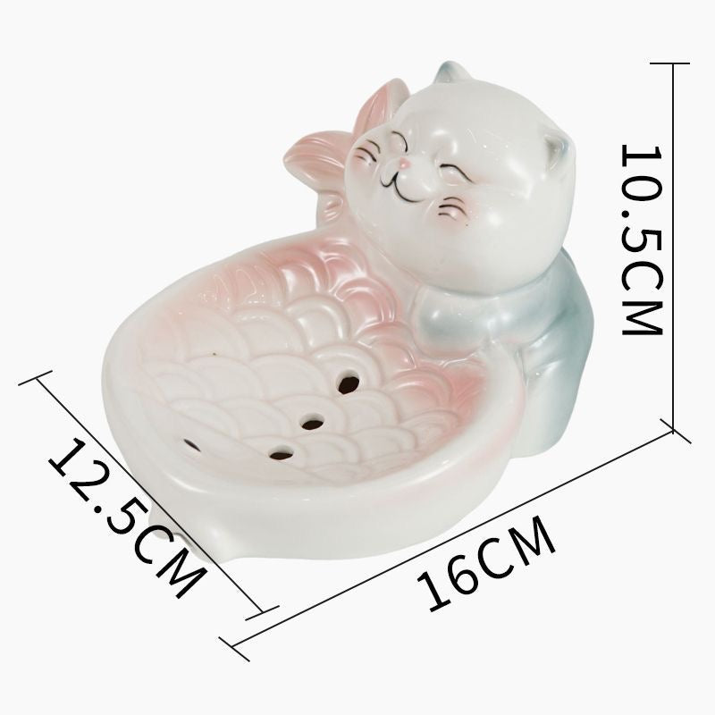 Lucky Cat Ceramic Soap Dish