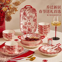 Festive Set of Bowls and Chopsticks for Household Red Tableware