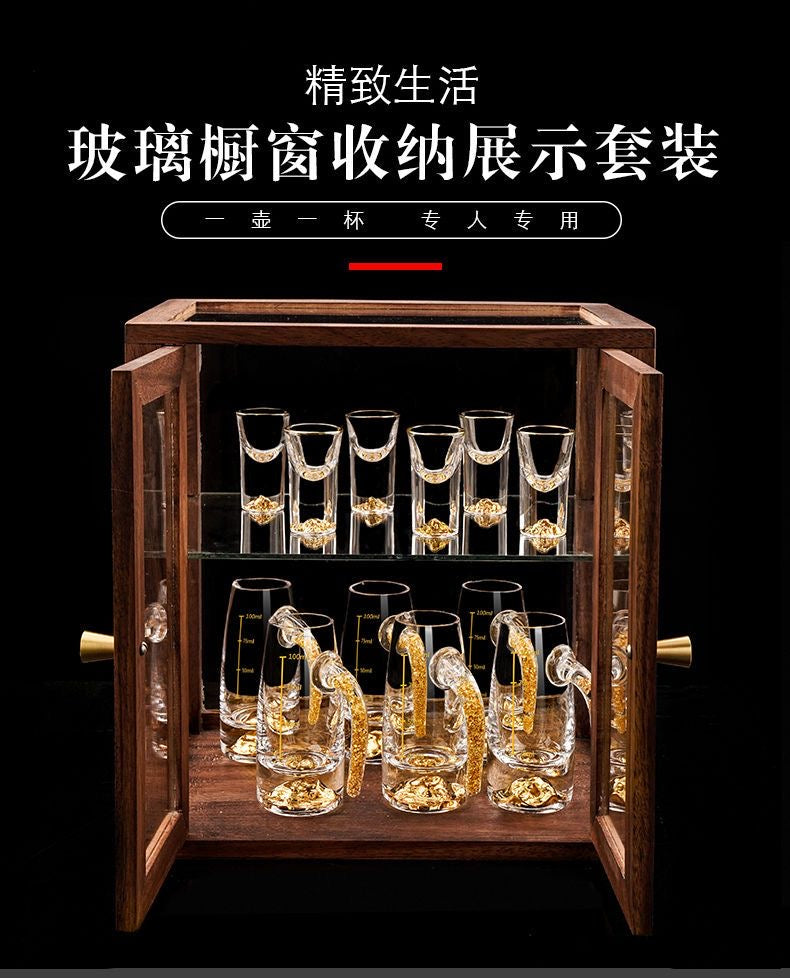 Luxe Walnut Bar Display Set — 12-Carafe & 12-Glass Tasting Collection