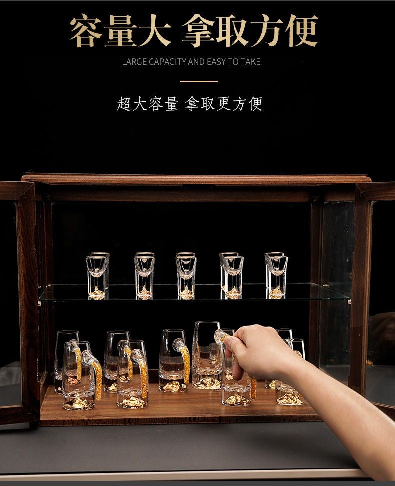 Luxe Walnut Bar Display Set — 12-Carafe & 12-Glass Tasting Collection