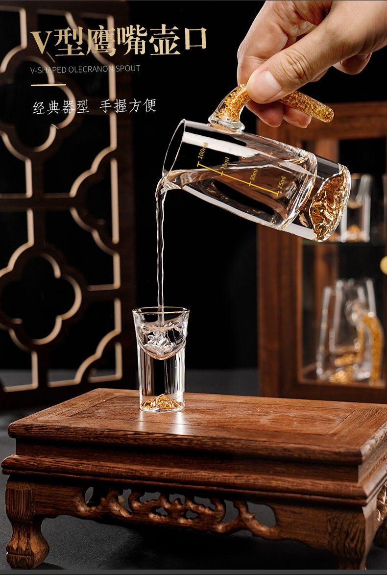 Luxe Walnut Bar Display Set — 12-Carafe & 12-Glass Tasting Collection