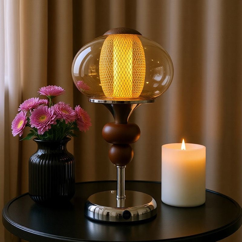 Amber Glow Sculpted Glass Table Lamp