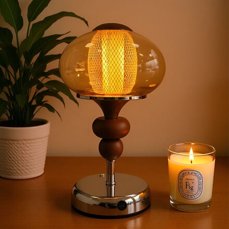 Amber Glow Sculpted Glass Table Lamp