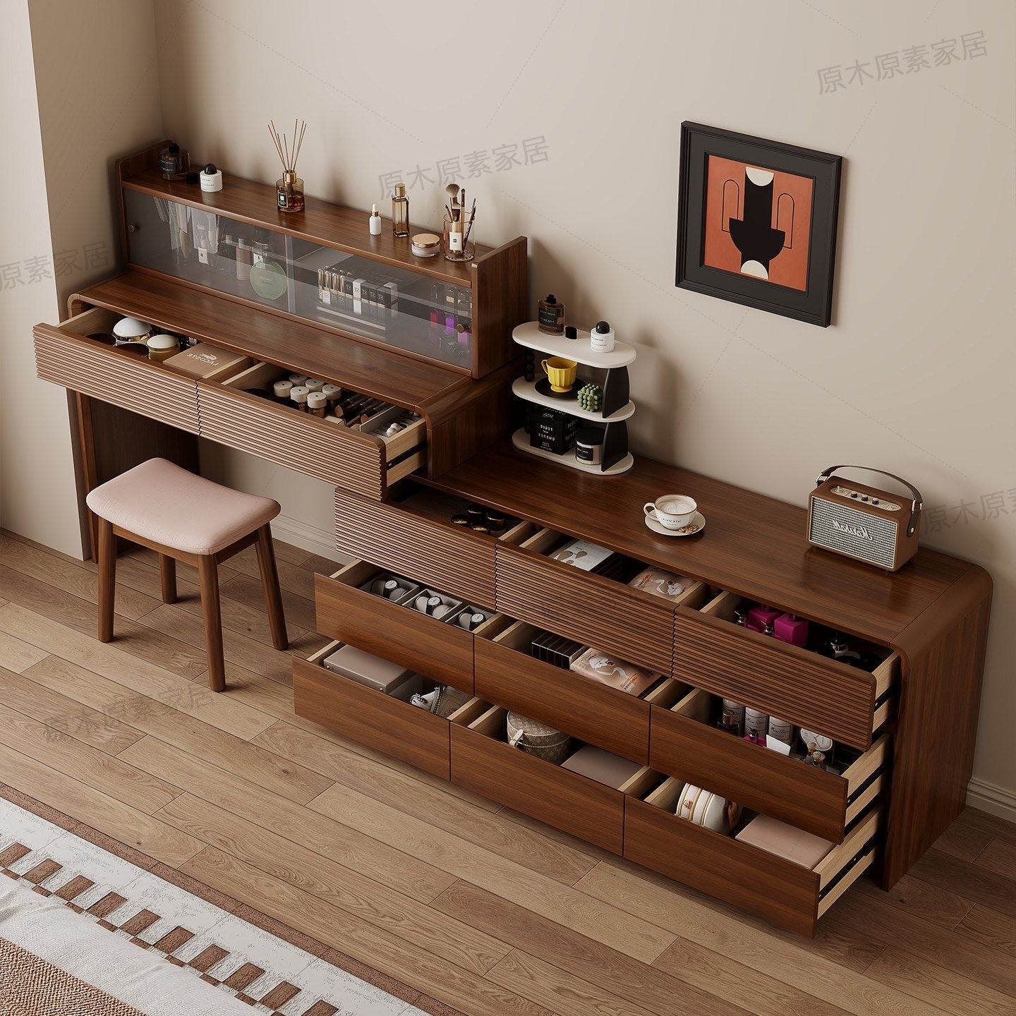 Walden Luxe Vanity & Storage Dresser（Chairs Not Included）