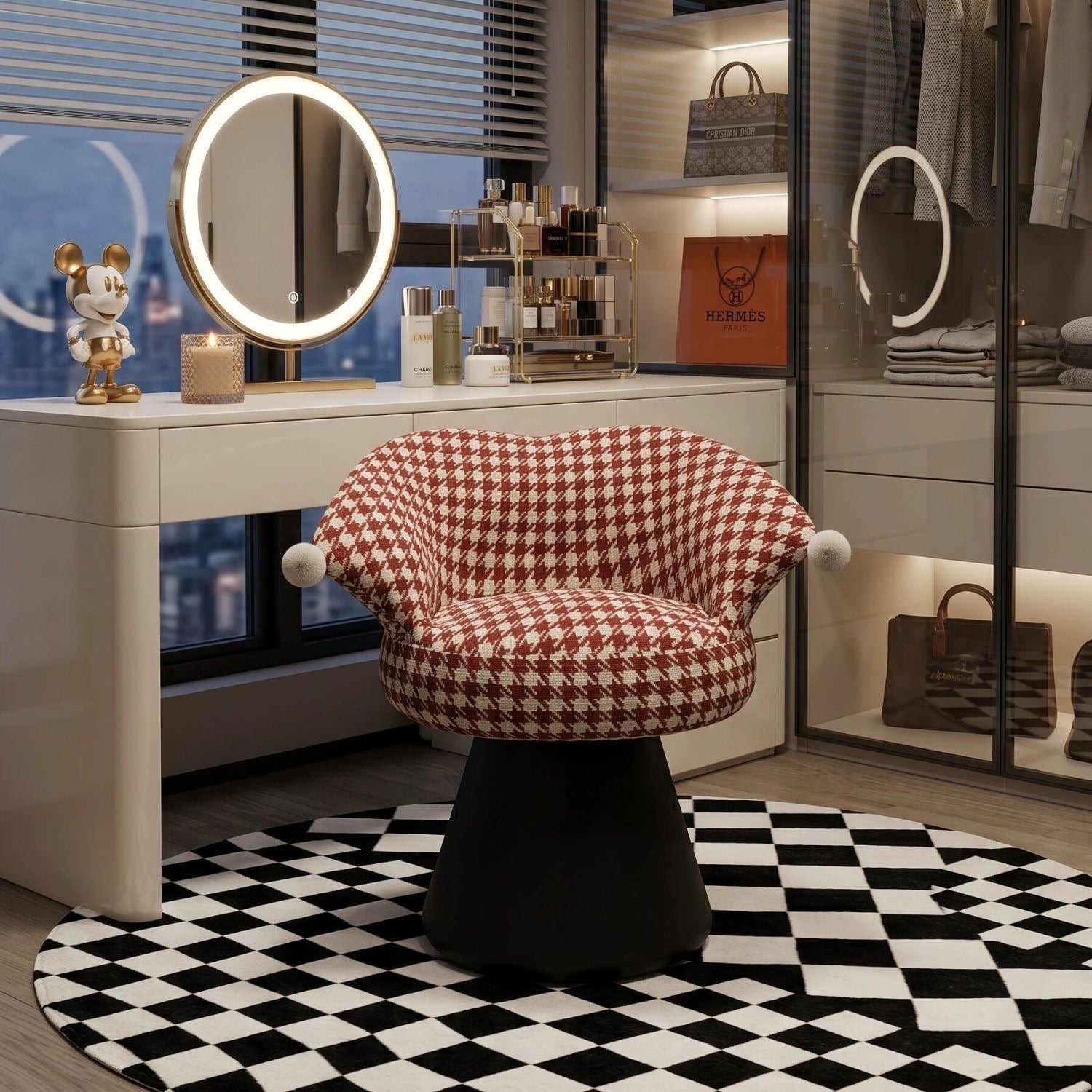 Houndstooth Charm 360° Swivel Vanity Chair