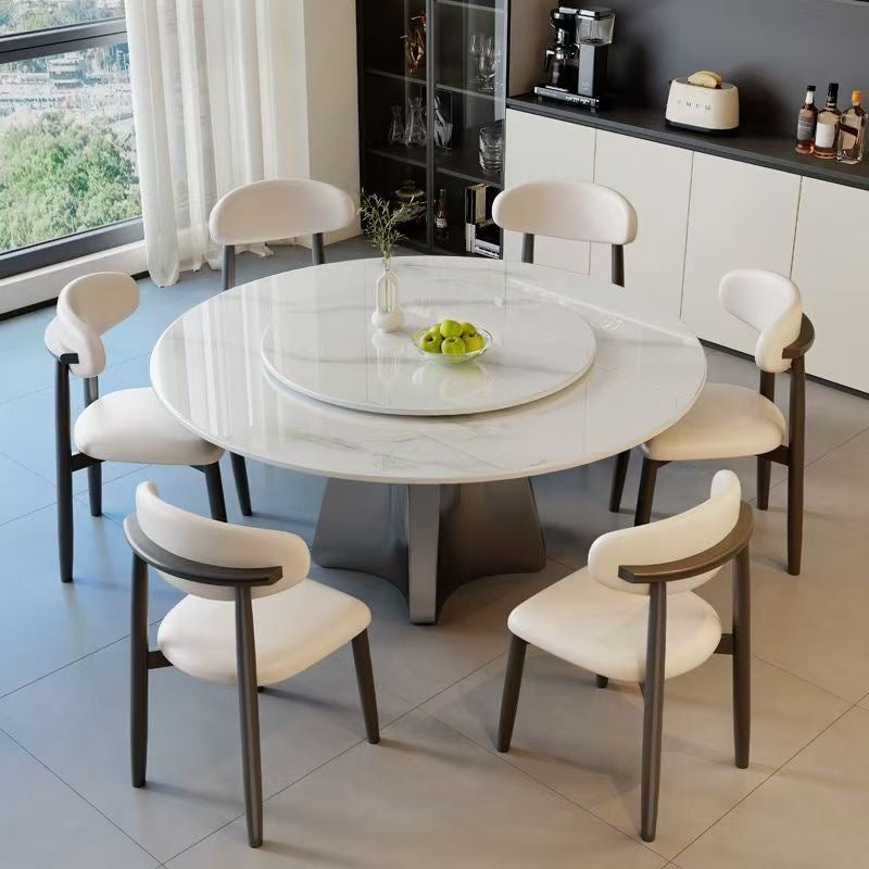 Luna Stone Round Dining Table with Lazy Susan