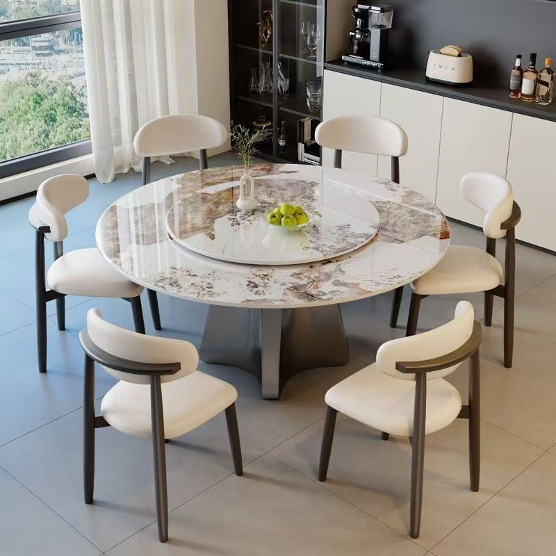 Luna Stone Round Dining Table with Lazy Susan