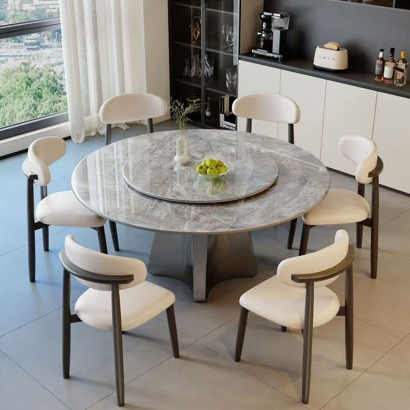 Luna Stone Round Dining Table with Lazy Susan