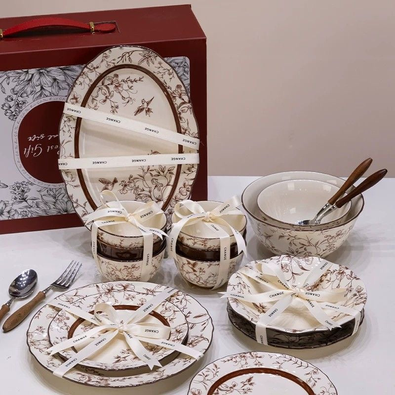 Crane Blossom Ceramic Dinnerware Set
