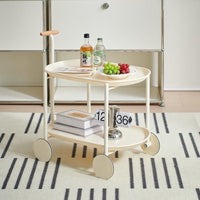 Modern Two-Tier Rolling Storage Cart With Wooden Handle