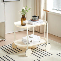 Modern Two-Tier Rolling Storage Cart With Wooden Handle