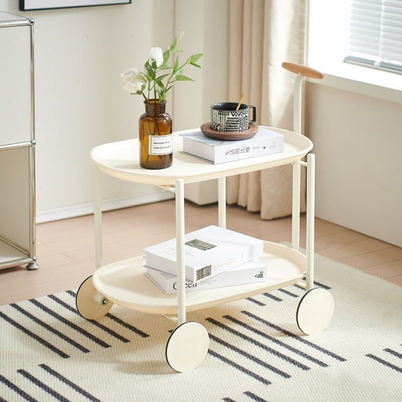 Modern Two-Tier Rolling Storage Cart With Wooden Handle