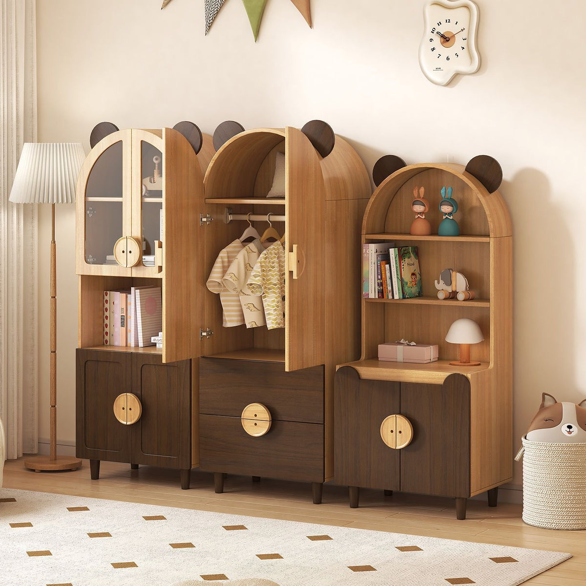 Nordic Bear-Ear Kids Storage Cabinet & Wardrobe