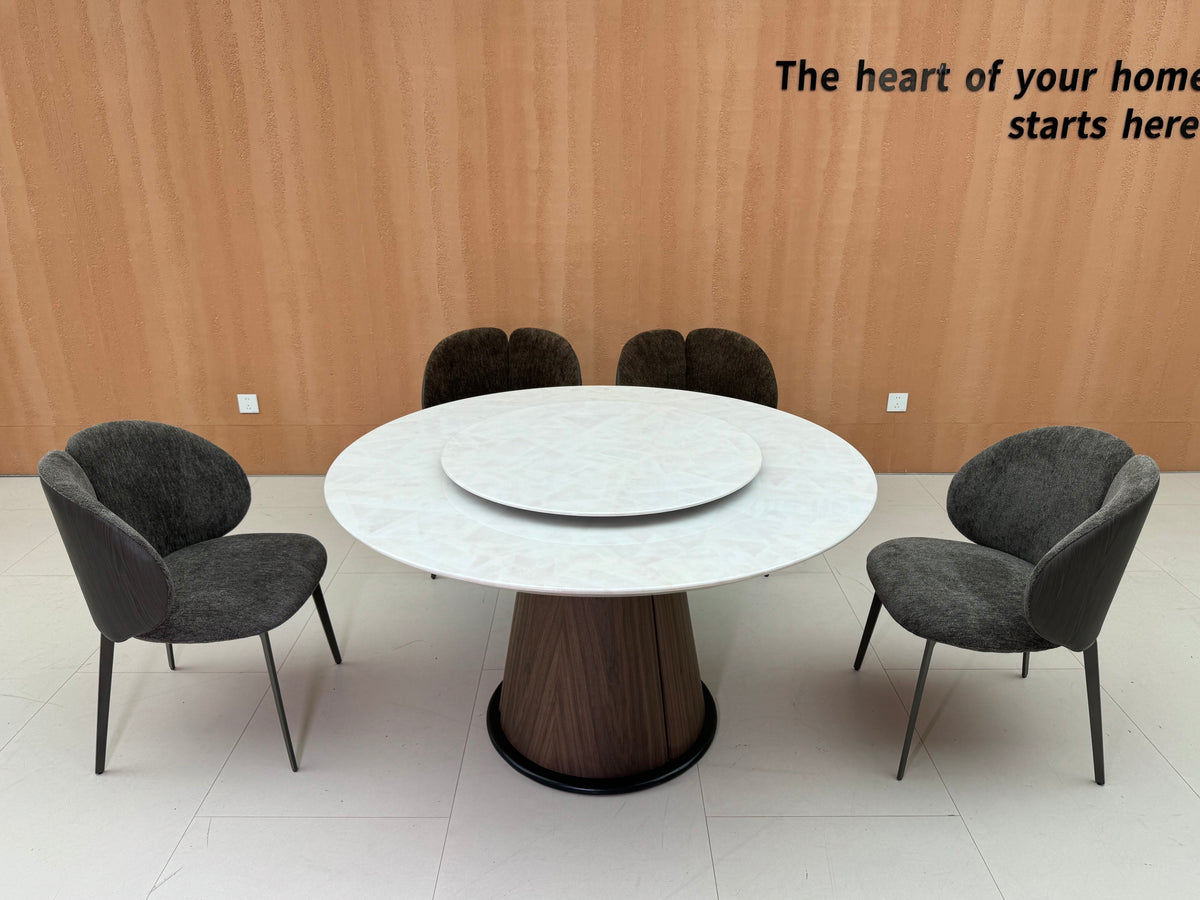 Liora Luxe Round Sintered Stone Dining Table With Lazy Susan#C723