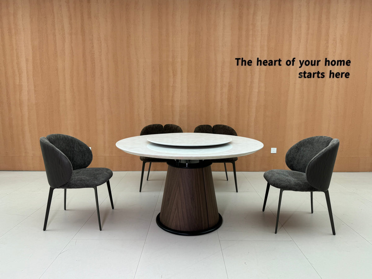 Liora Luxe Round Sintered Stone Dining Table With Lazy Susan#C723