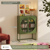 LoopView Steel Display Cabinet – Modern Green Sideboard with Circular Glass Doors