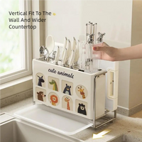 Cute Animals All-in-One Knife & Utensil Rack – Wall-Mountable Draining Organizer
