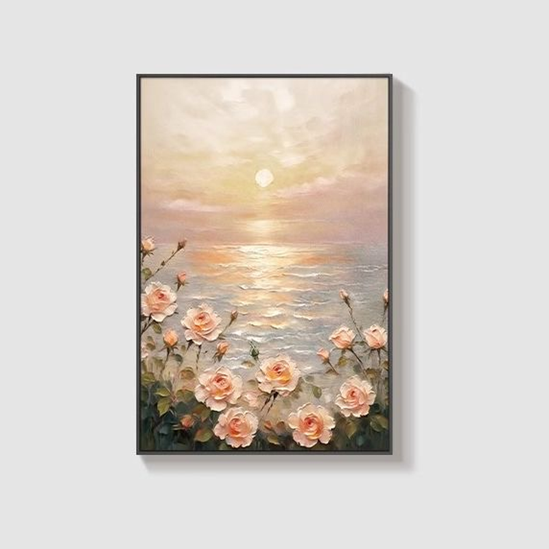 Blush Coastline Canvas – Nordic Floral Sunset Wall Art